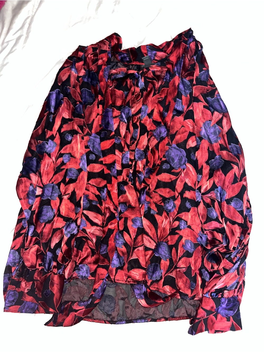 Worthington Red and Purple Floral Blouse